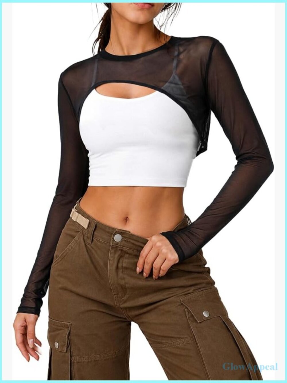 Sheer Mesh Long Sleeve Crop Top Bolero Shrug